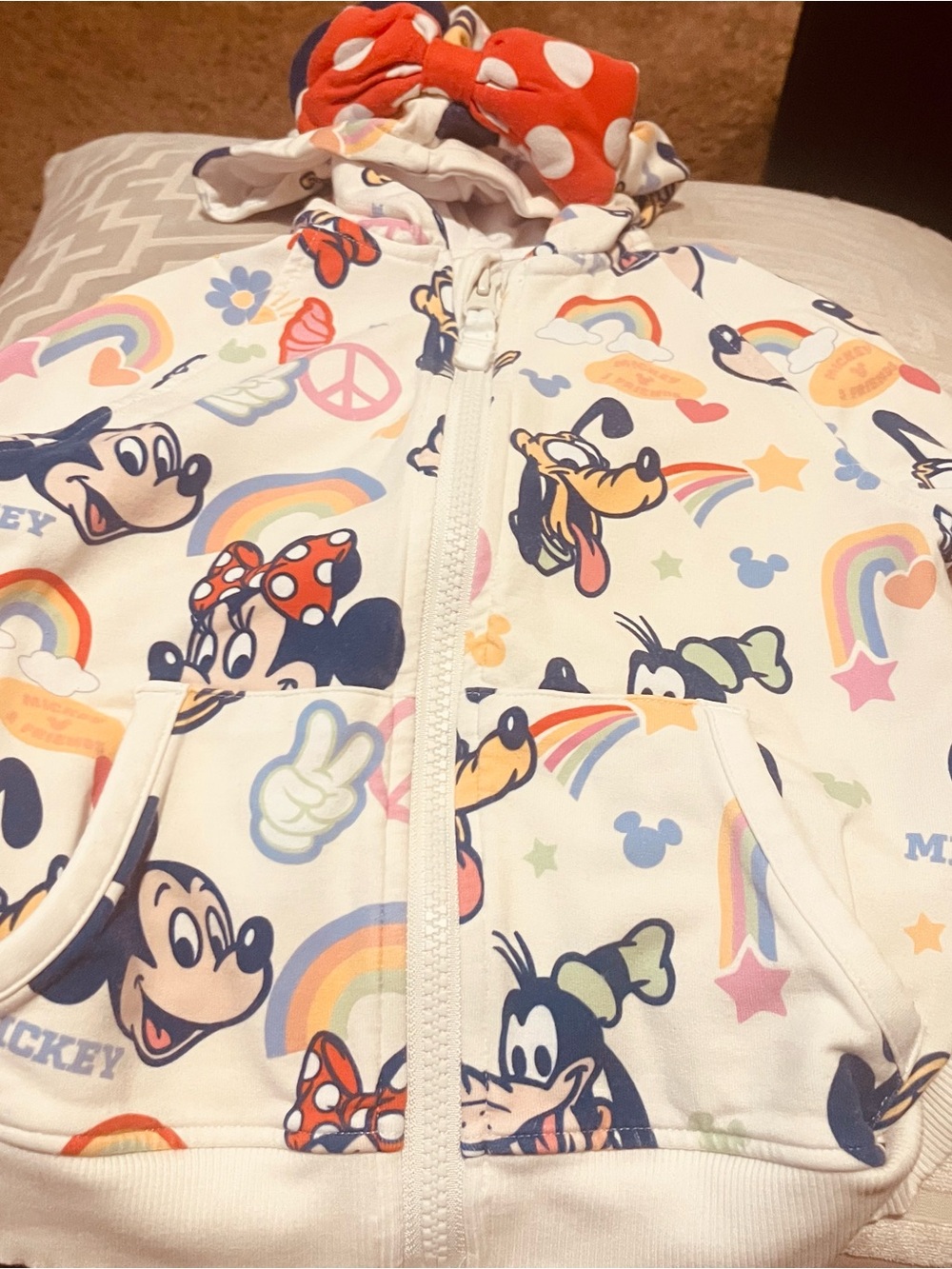 Disney White Minnie & Friends Rainbow Zip Hoodie One-Piece
